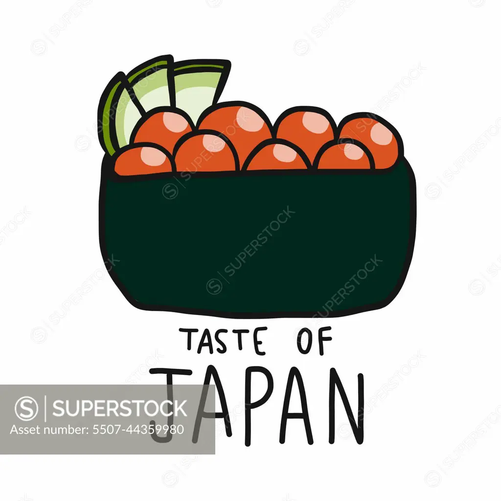 Ikura (salmon eggs) sushi taste of Japan cartoon vector