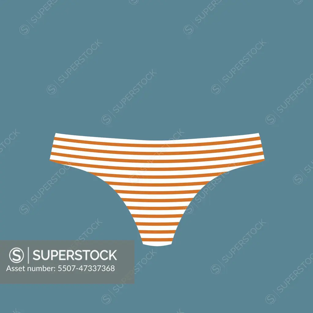 Cute female brown and white striped panties. Trendy thongs icon. Women  underwear element. Feminine symbol, template modern for your design.  Sensuality cloth concept. Vector illustration - SuperStock