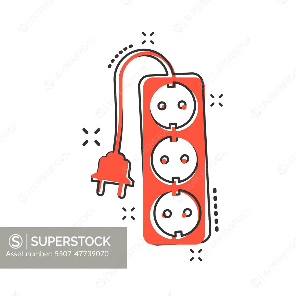 Vector cartoon extension cord sign icon in comic style. Electric
