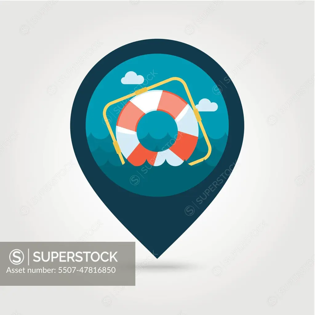 Lifebuoy pin map icon. Summer. Vacation - SuperStock
