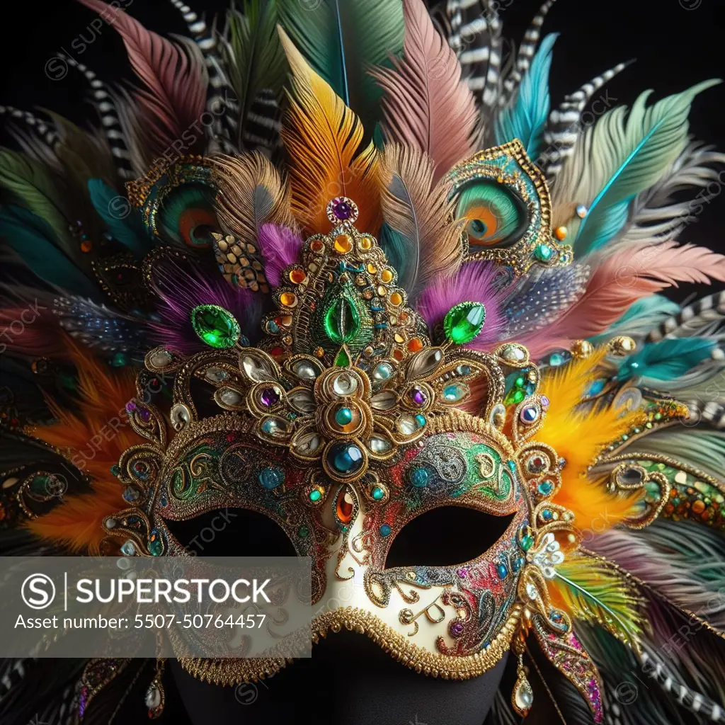 Mask from the Mardi Gras carnival. Generative AI - SuperStock
