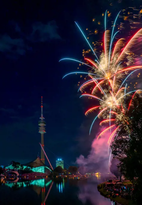 Fireworks in Olympiapark, Munich,, Germany