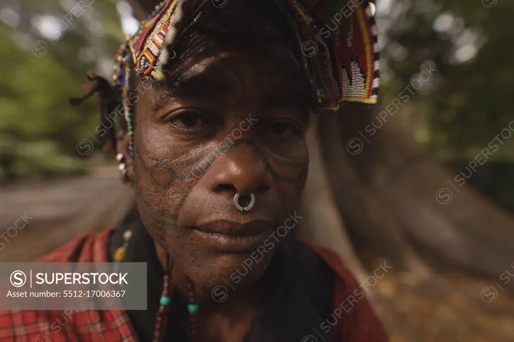 Portrait of maasai man in traditional clothing