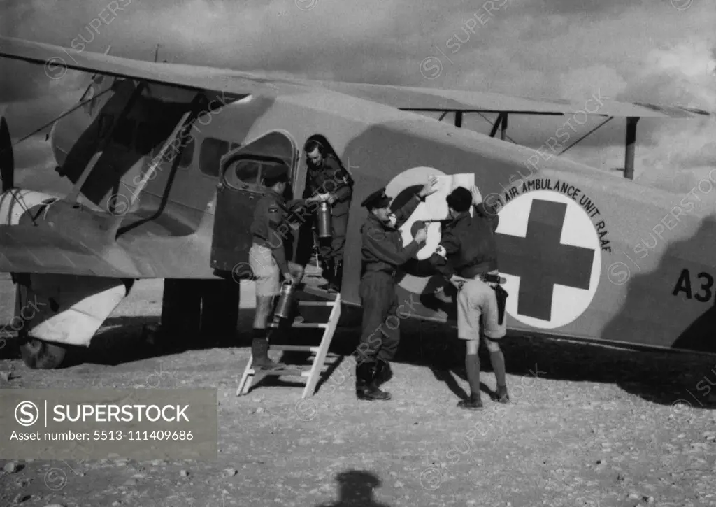 132 Aviation - Ambulance Planes (See Also: Mercy Flights, Hospital & Medical; Dr. M. Caldwell, Late, Dr. J. Flynn, Dr. A. Vickers). May 11, 1943. (Photo by A.I.F. Photograph).