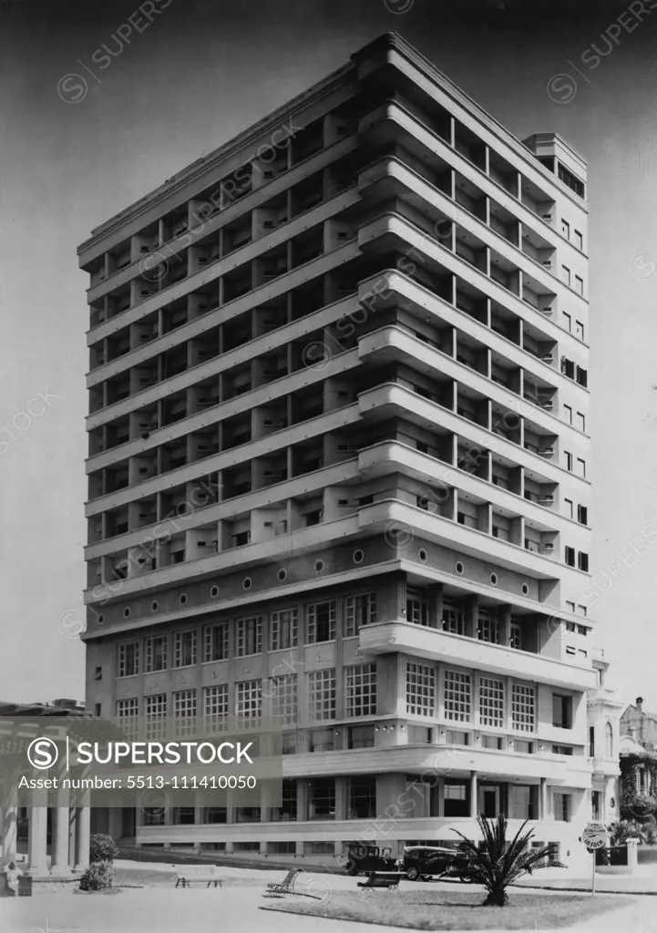 Modern Structures In Uruguay -- New York's model of modern high - rise buildings is emerging in Uruguay line management and architectural balance are to be regarded as extremely tasteful. For example, U.B. A hotel building in Montevideo, the capital of Uruguay. December 8, 1937.