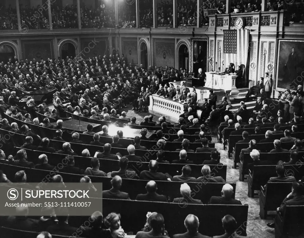 Report On State Of The Union -- This is a general view of the Eighteenth congress as president Truman presented his message on the state of the union to a joint session of the senate and the house of representatives. January 07, 1947. (Photo by Wide World Photos).