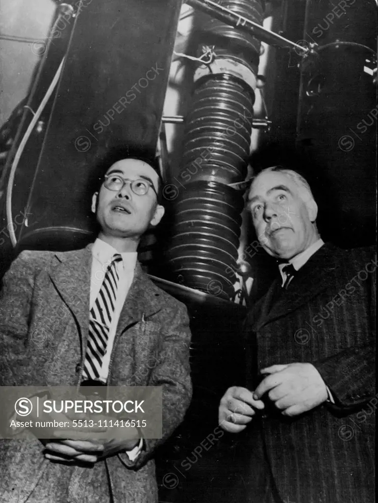 The Atom Experts Meet Professor Hideku Yukawa (left) visits Professor Niels Bohr at the Danish Institute of Atomic Research in Copenhagen. Professor Yukawa is this received the award in 1922. The two men are probably the foremost scientists of to-day, in the world of atomic knowledge. December 19, 1949. (Photo by Sport & General Press Agency Limited).
