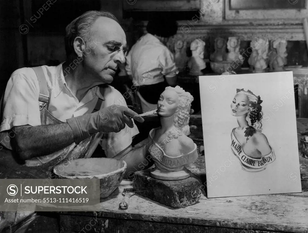 Zagor at work on one of his commercial busts. It is being mass-produced to advertise a brand of liquor. March 25, 1953.