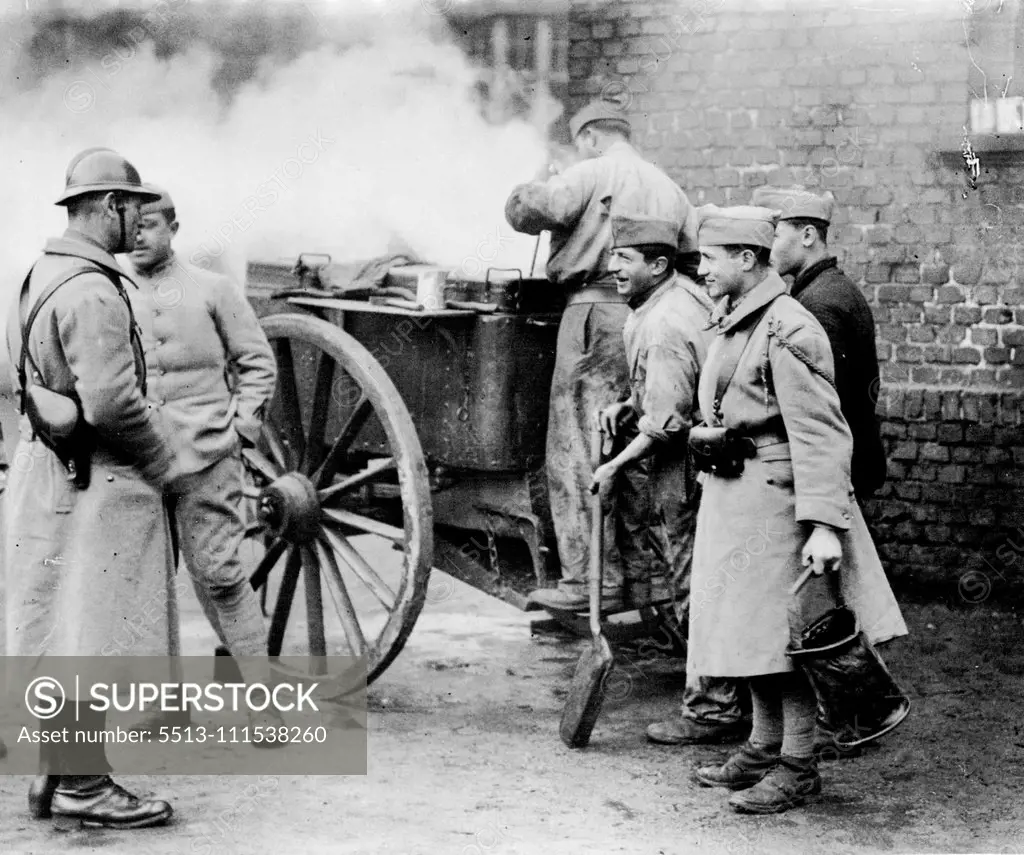 A new experience for French soldiers-back to the field kitchen, not in France, but on German soil at Essen. January 1, 1929.