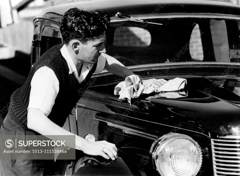 Sydney jockey Jack Thompson earned big money as an apprentice and had no trouble in buying a car. Above picture was taken eight years ago. October 8, 1947.