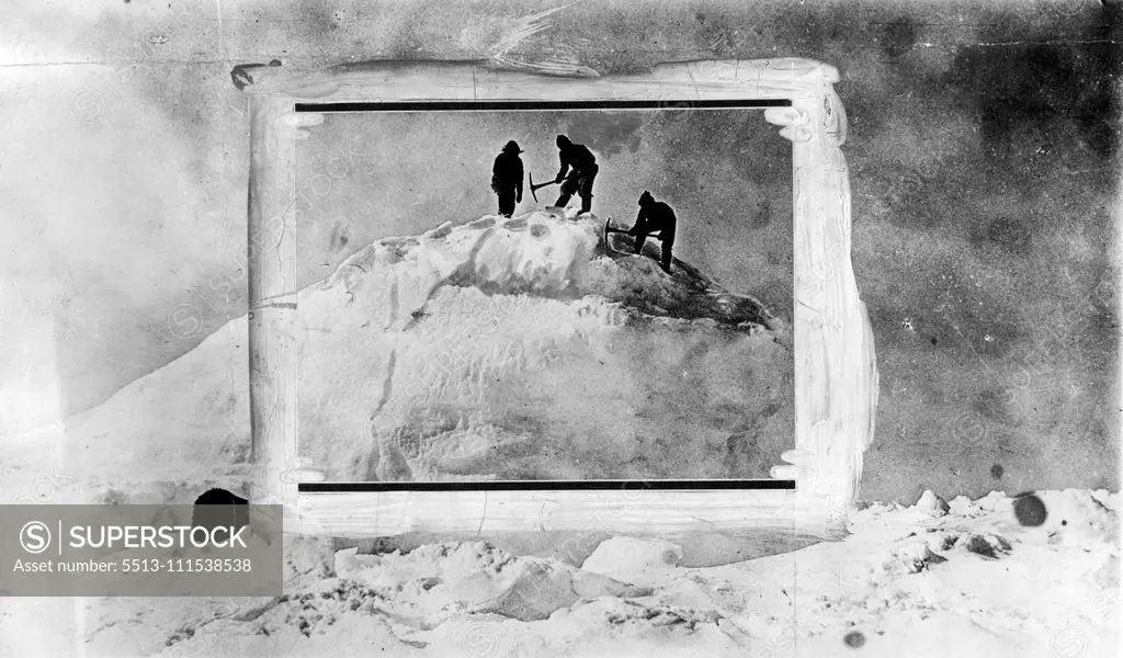 With MacMillan's Expedition into the Arctic: Remarkable photographs taken by Donald MacMillan, Arctic Explorer on his most recent expedition into furthermost icy regions of the North. Members of the expedition getting the water supply from an ice-berg. October 24, 1924. (Photo by International Newsreel Photo).