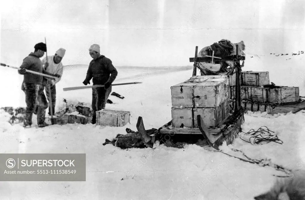 British Arctic Expedition: A dump of dog pemmican and sledging stores. August 13, 1934.