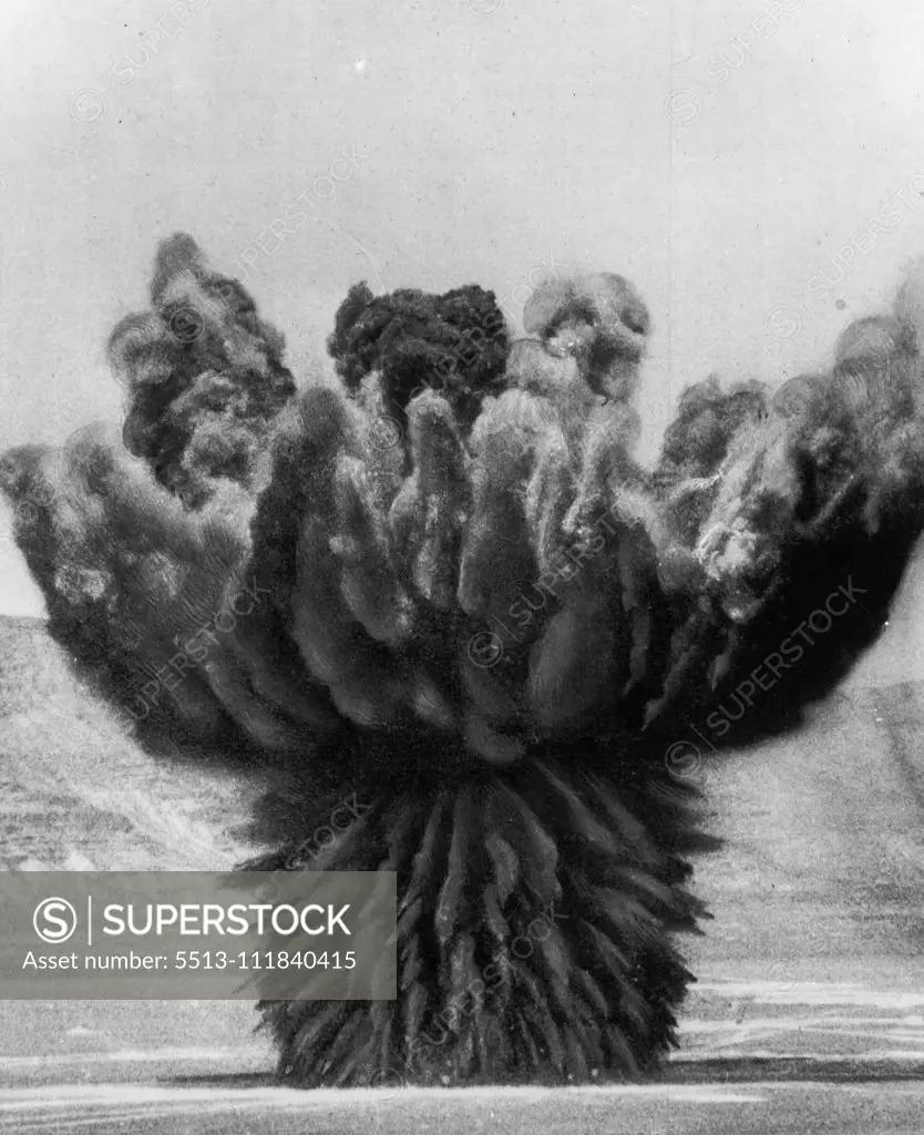 Patterned By Huge TNT Blast -- The earth shoots skyward in this unusual pattern, May 229 as Army engineers detonate 160 tons of TNT in the most powerful non-atomic explosion in history on desert of western Utah. May 28, 1951. (Photo by AP Wirephoto).