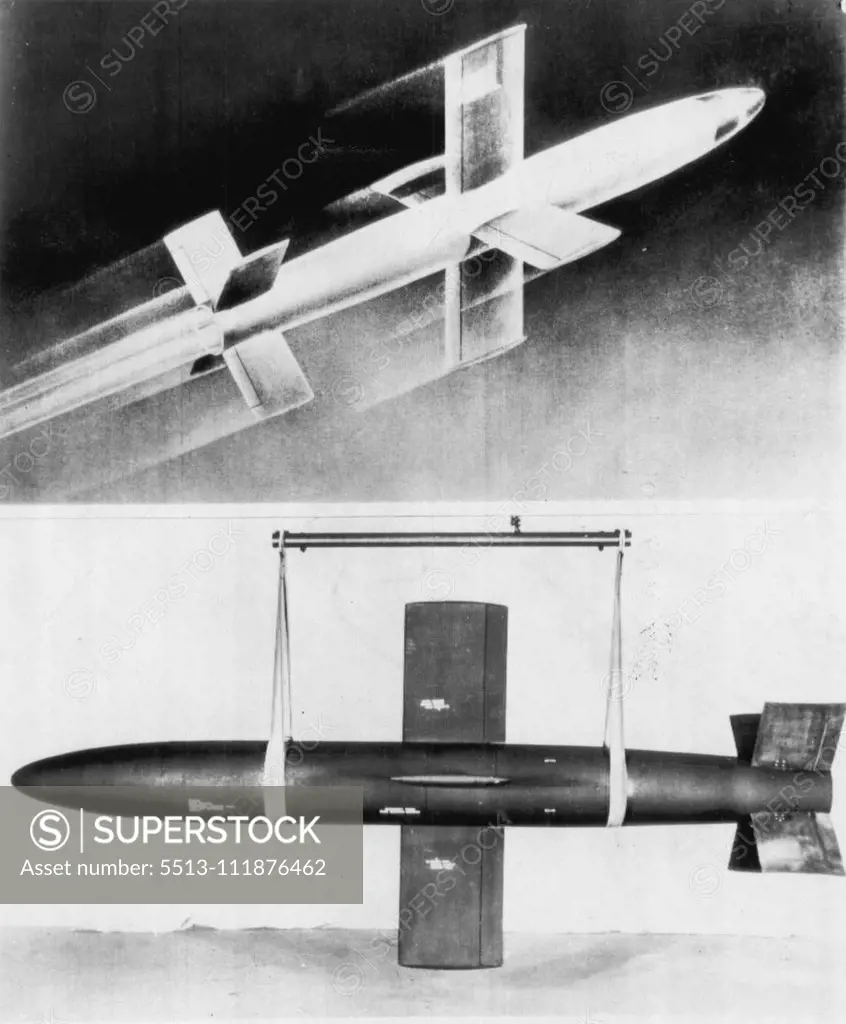Navy Unveils Rocket-Powered Missile -- The Navy unveiled one of its latest guided missiles with the release of these pictures of the Fairchild Lark, a rocket-powered ship-to-air guided missile listed officially as the XSAM-N-2. At top is an artist's conception of the Lark in flight. At bottom the Lark is being readied for delivery at the factory at Farmingdale, N.Y. The missile has been under test at the Naval Air Missile Test Center, Point Mugu, Calif., but construction specifications and perfo