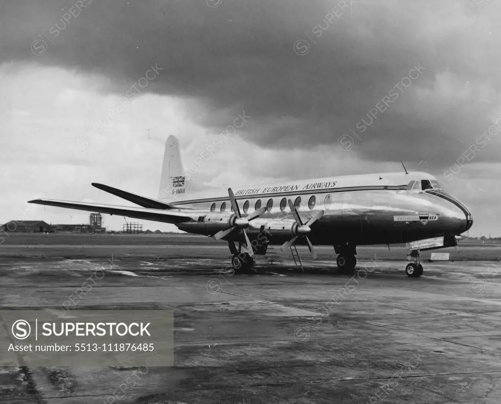 A general view of BEA Viscount "Endeavour", which is to be flown by a BEA Crew in the London/New Zealand Air Race. February 22, 1954. (Photo by British European Airways Photograph).;A general view of BEA Viscount "Endeavour", which is to be flown by a BEA Crew in the London/New Zealand Air Race.