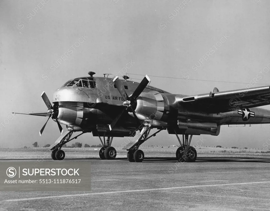 This side view of the revolutionary new Fairchild XC-120 Packplane displays the specially-designed quadricycle landing gear developed for the plane. In this picture, the cargo-carrying fuselage has been detached and the plane itself is free to take off for another loaded "pod". October 01, 1950. (Photo by Dan Frankforter, Fairchild Aircraft).;This side view of the revolutionary new Fairchild XC-120 Packplane displays the specially-designed quadricycle landing gear developed for the plane. In thi