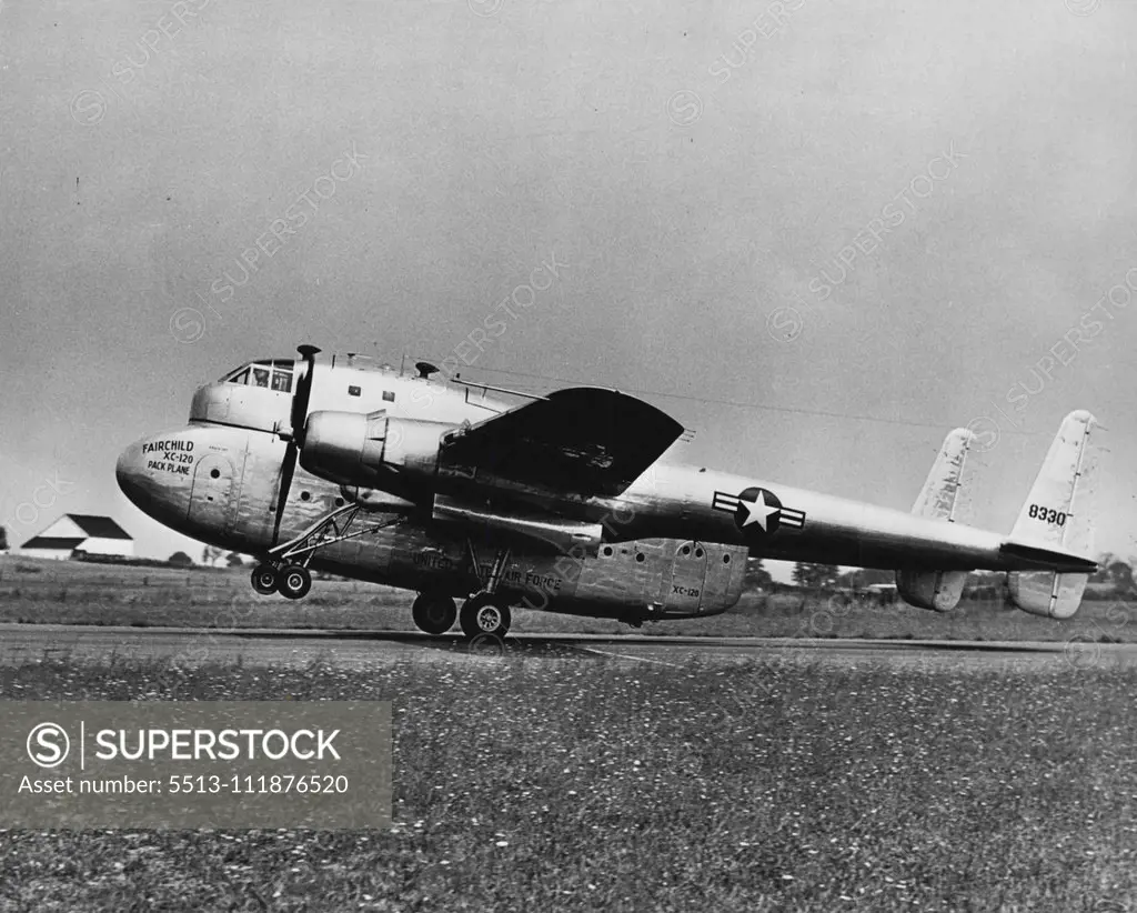 Aviation 99d A - Fairchild XC 120 Pack Plane. October 01, 1950. (Photo by United States Information Services);6Aviation 99d A - Fairchild XC 120 Pack Plane.
