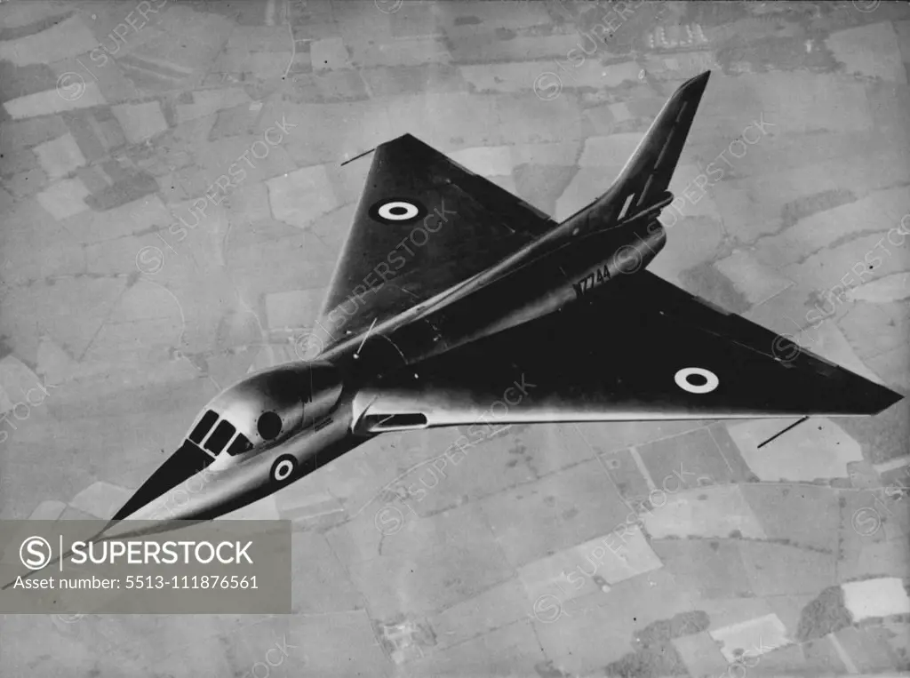 New Dual-Control Delta In Flight -- Here's the first in-flight picture of Britain's new dual-control, Avro (A.V. Roe) delta-wing 707C Research plane. The first flight was made July 1, from Waddington airfield at Lincoln near the A.V. Roe works. The 707C Powered by a Rolls Royce derwent engine, is designed to assist pilots in flight familiarization with with deltas, hence the dual control. At the controls for the first flight was squadron leader J.B. Wales, OBE, DFC, TD, AVRO test pilot. July 1, 