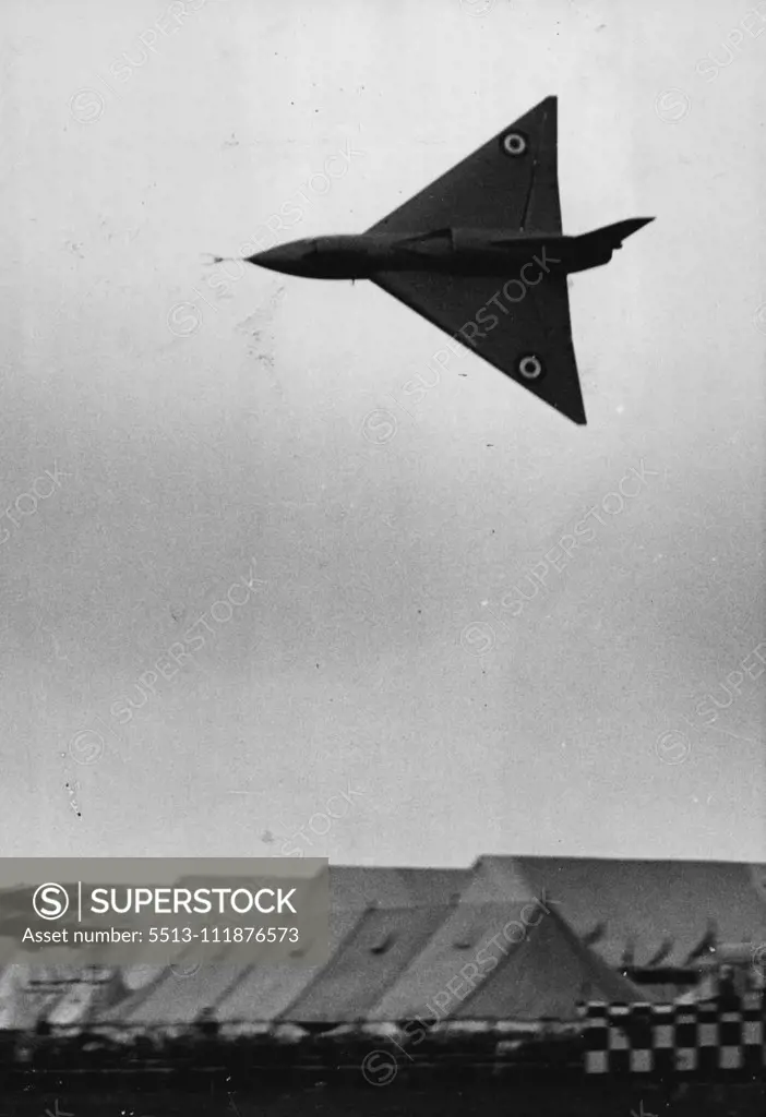 Britain In The Air At Farnborough -- Photograph at the Farnborough Display, the A.V. Roe Co's Type 707 delta-wing research aircraft, powered by one Rolls Royce Derwent turbo-jet engine. The latest developments in British aircraft design and construction are on show at the Society of British Aircraft Constructors display at present held at Farnborough. September 12, 1951. (Photo by Fox Photos).;Britain In The Air At Farnborough -- Photograph at the Farnborough Display, the A.V. Roe Co's Type 707 