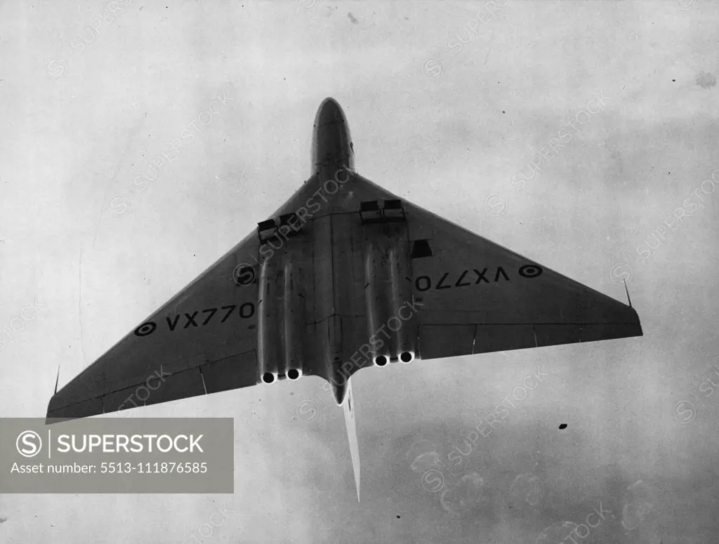 One of the star attractions at the Farnborough Air display yesterday was the four-engined jet bomber, the Avro 698. The speed, range and height of this new delta type aircraft are still on the secret list. September 3, 1952. (Photo by Daily Mirror).;One of the star attractions at the Farnborough Air display yesterday was the four-engined jet bomber, the Avro 698. The speed, range and height of this new delta type aircraft are still on the secret list.