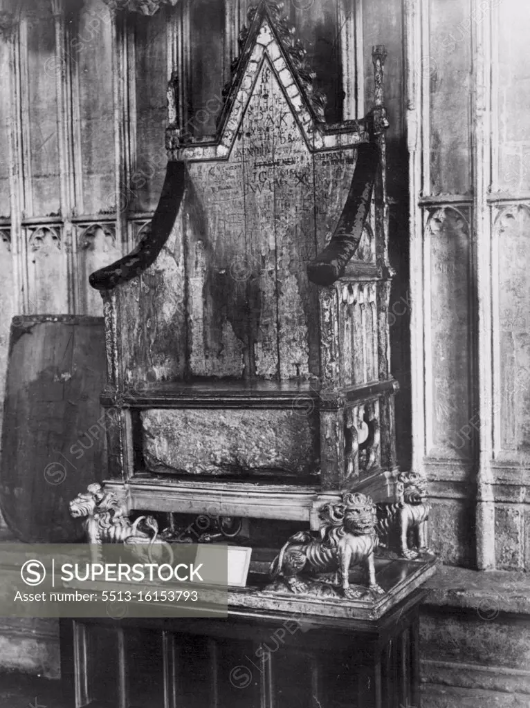 Coronation Chair & Thrones - British Royalty. April 12, 1936. (Photo by Sport & General Press Agency, Limited).
