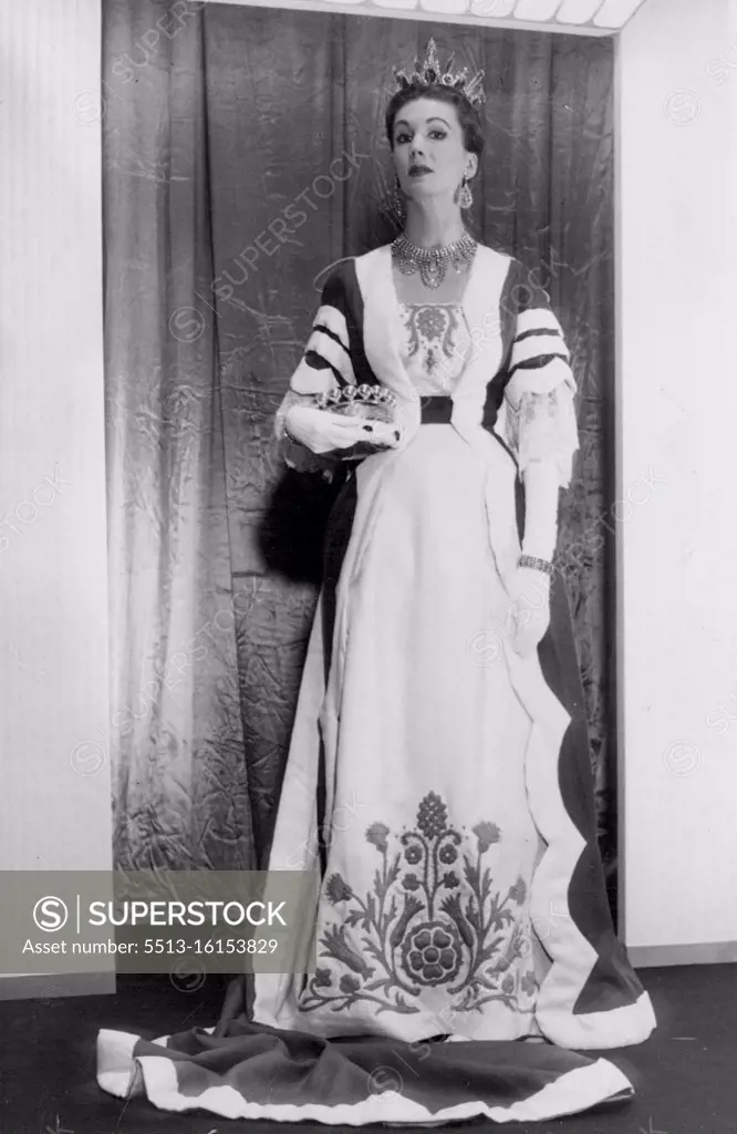 Coronation Glamour -- This lovely Coronation robe - a copy of a Viscountess's robe - was shown in the Spring Collection of the Moygashel fashion group at London's Dorchester Hotel. November 17, 1952. (Photo by Planet News Ltd.).