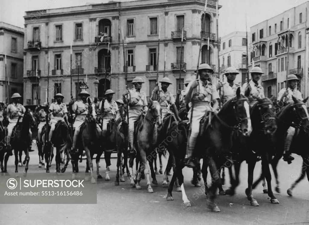 Cairo - "Day of Mourning". Egyptian police armed with lances and rifles are seen patrolling the streets of Cairo, during the "Day of Mourning." The Egyptian Army and Police managed to maintain order in Cairo, during a general strike, called on March 4, during the mourning of Egyptians killed in the recent anti-British riots. March 19, 1946. (Photo by Associated Press Photo).