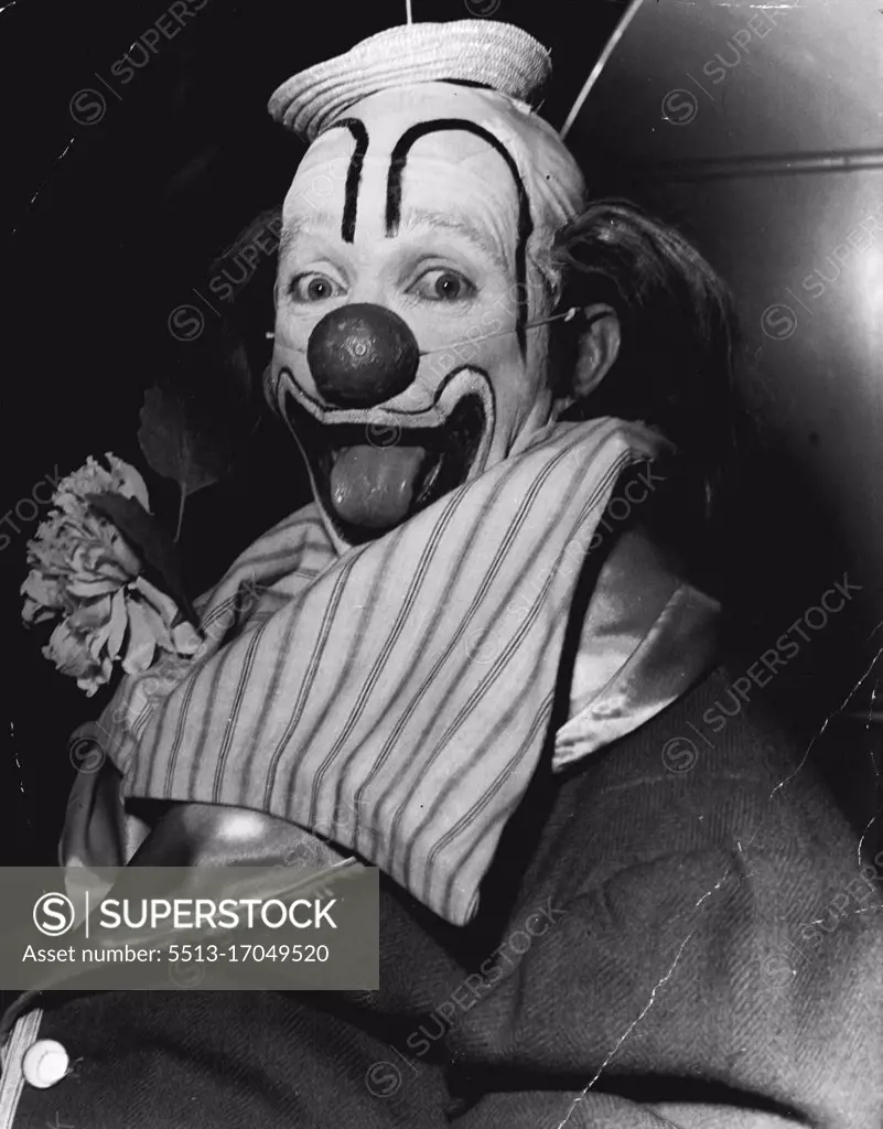 Crosby as a clown at a premiere and in the part that won him an Oscar (Going My Way) and made him a No. 1 star. August 13, 1952.