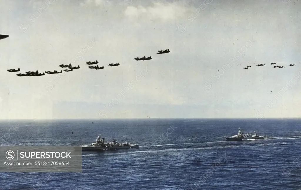 Combined Fleet Goes Through Pre-Navy Day Exercises -- Aircraft and heavy cruisers ***** recent maneuvers held in the Pacific ***** California coast by the combined fleet ***** States Navy, in preparation for Navy ***** be observed on October 27th. November 15, 1939. (Photo by Wide World Photo). 