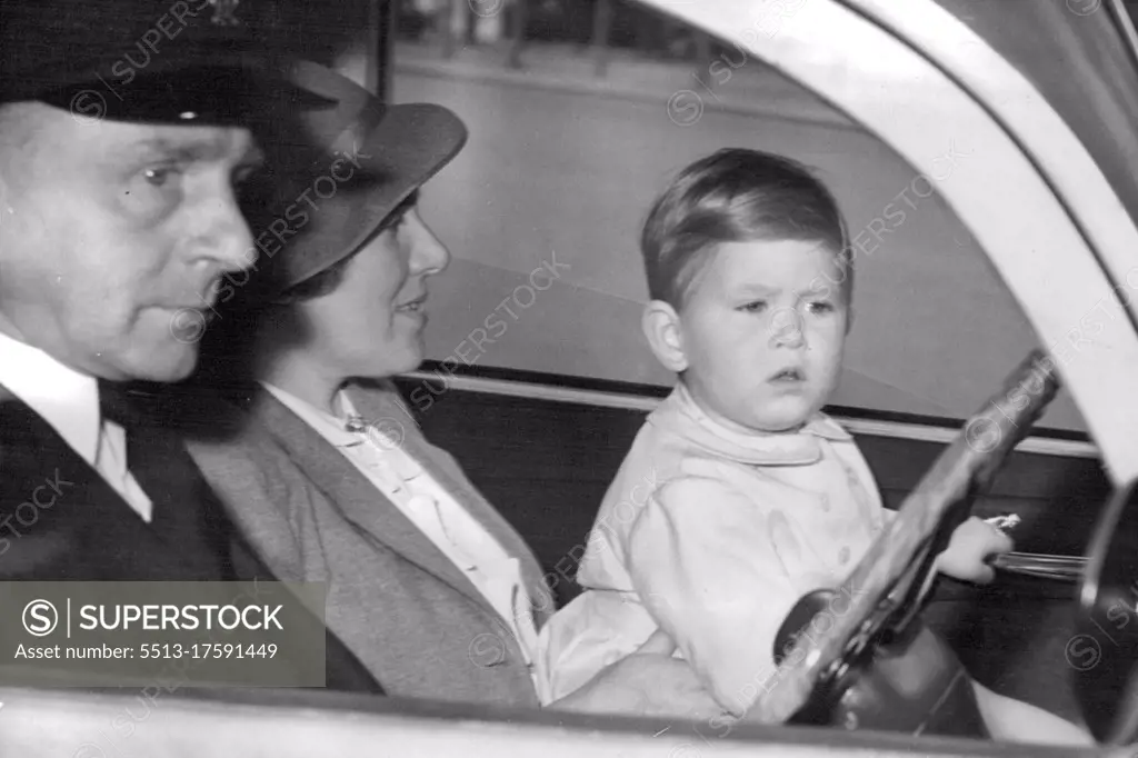 Prince Charles Goes For A Ride -- Prince Charles, son of Princes Elizabeth is taken by car from Clarence House, London, today (Saturday). Princess Elizabeth is expecting the birth of her second child. August 12, 1950. (Photo by Reuterphoto).