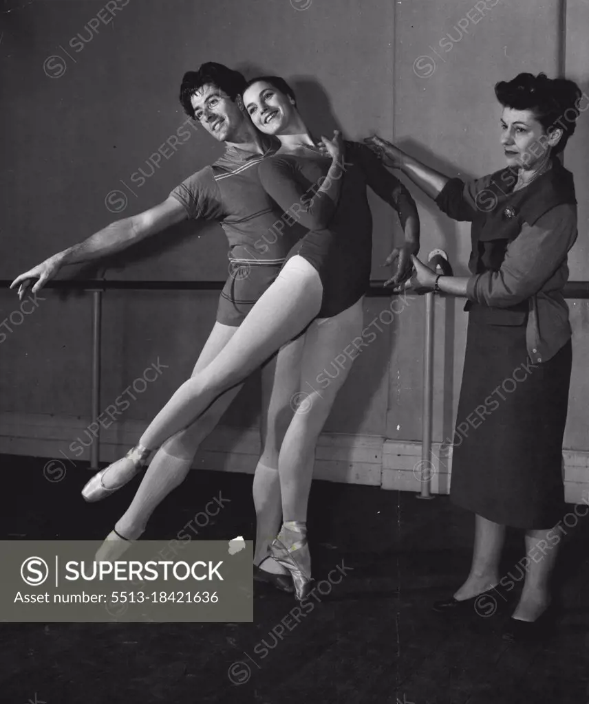 Two of the principals of the Australian Ballet Garth Welch and Marilyn Jones, rehearse a "Swon Lake" sequence. October 11, 1952.