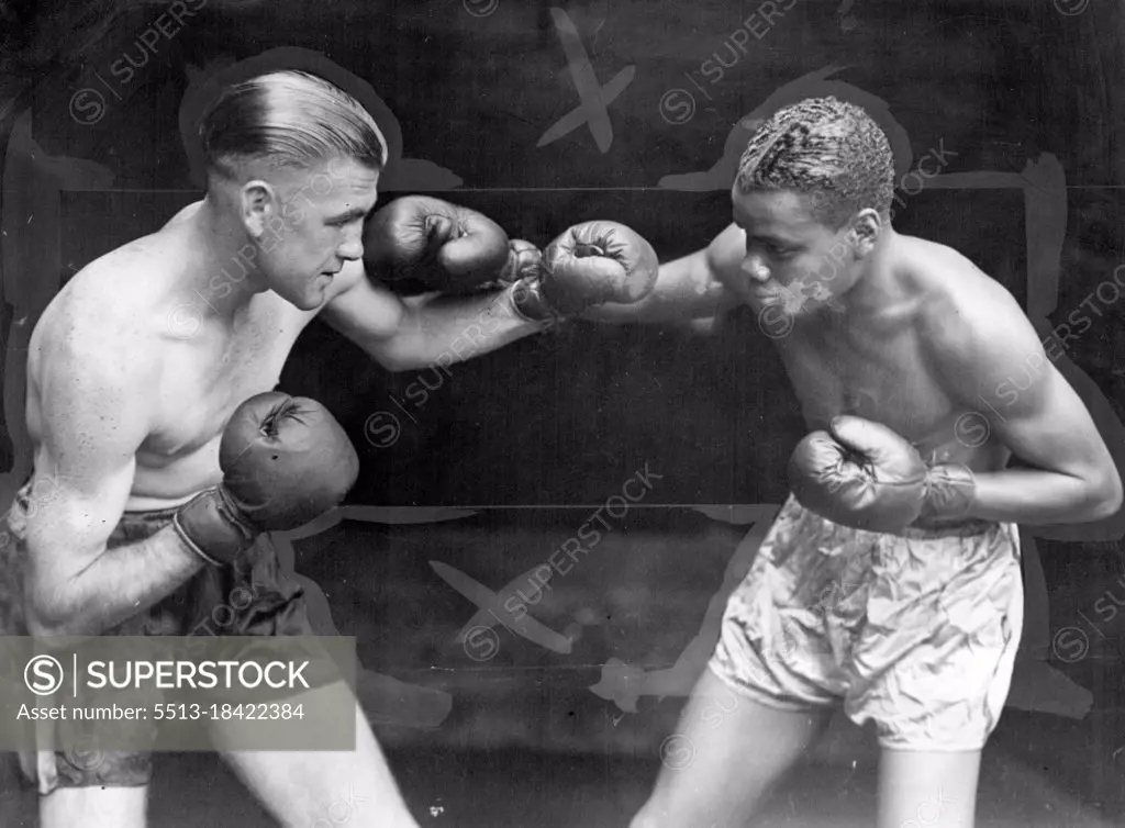 Alf Blatch, Australian lightweight champion (left) and Tiger Flowers, who has yet to fight before the Sydney public. They will meet next Monday night at the Stadium. February 14, 1936.