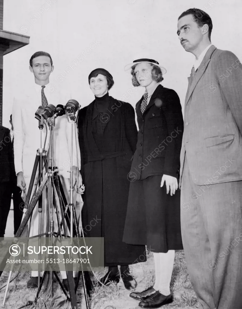 Royal Family Reunited -- Former Empress Zita of Austria-Hung Ary (Second from left) and her daughter, Archduchess Elizabeth (in low shoes) are shown as they arrived in New York July 20 on the Dixie Clipper. They were forced to leave their Belgian Exile home because of the war. They were met by Zita's two sons, Prince Felix (left) and Archduke Otto (right). They went from New York to Royalston, Mass. July 20, 1940. (Photo by Associated Press Photo).