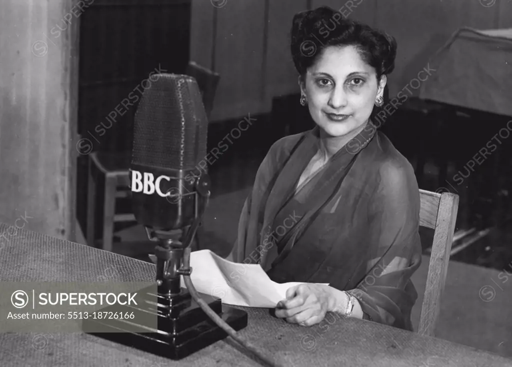 Her Excellency Begum Rahimtoola wife of the High Commissioner for Pakistan, who broadcast a message in the BBC service to Pakistan on the occasion of the inauguration of separate services to India, Pakistan and Ceylon, April 3rd, 1949. March 22, 1949. 