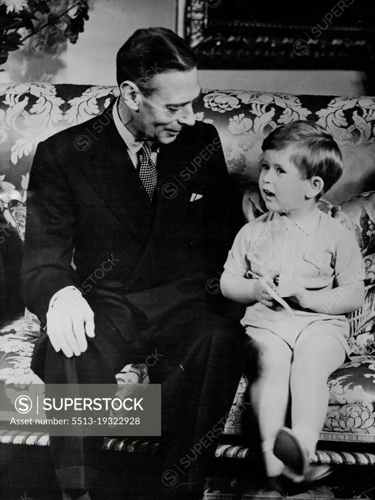 First Picture Of The King As He Celebrates Prince Charles Third Birthday -- The King with his grandson Prince Charles, at Buckingham Palace, London, today November 14. The Prince Celebrated his third Birthday anniversary today with a tea-party at the Palace. This is the first picture of the king since his recent serious unless. July 19, 1953. (Photo by Associated Press Photo).
