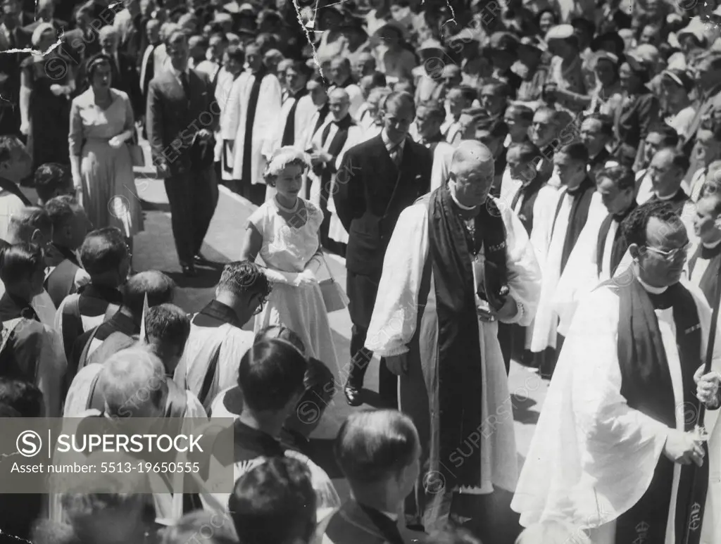 Royal Party arriving at St. Andrews Cathedral for divine services on Sunday morning. March 15, 1954.
