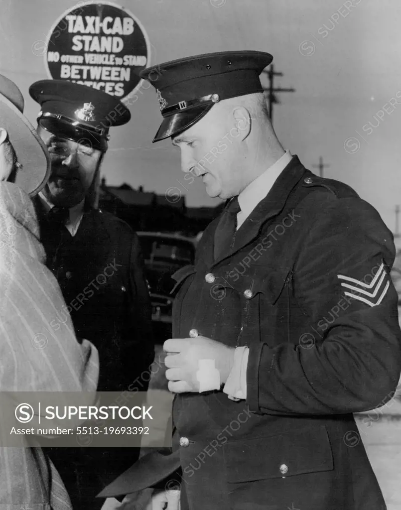 Sgt. R. Newman of Waverley, after he had left the Eastern Subs Hospital where he received treatment. June 16, 1954. (Photo by Frank Albert Charles Burke/Fairfax Media).