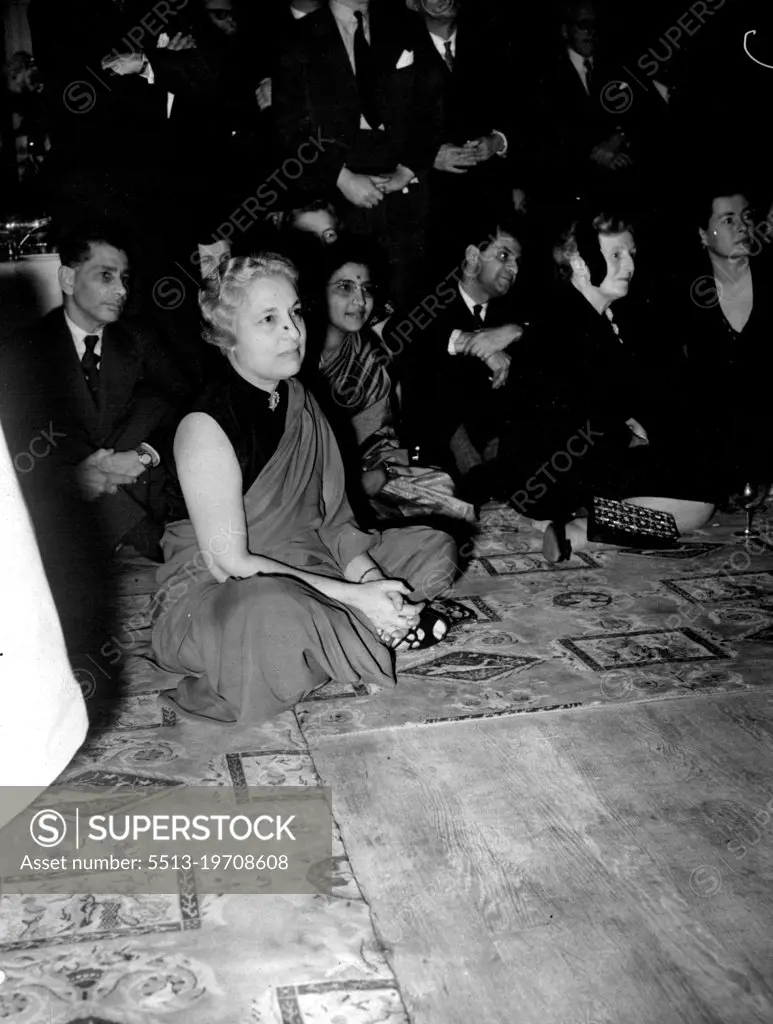 Hold Indian Party In London. Madame Pandit, India's High Commissioner to the U.K.London's Dorchester Hotel was the scene of an Indian Party Thursday. Highlight of the party was a warmly-applauded exhibition of dancing by Ram Gopal. The party was given by an Indian airline company. December 30, 1955. (Photo by London Express News And Features Services).