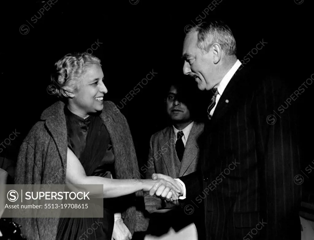 Women In The U.N. General Assembly Many nations have women among their top-ranking delegates to the 7th session of the United Nations General Assembly. This picture shows one of them, Mrs. Vijaya Lakshmi Pandit, Chairman of the delegation of India, shaking hands with Mr. Dean Acheson, U.S. Secretary of State. Mrs. Pandit is former Ambassador to Moscow and Washington.October 1, 1952.