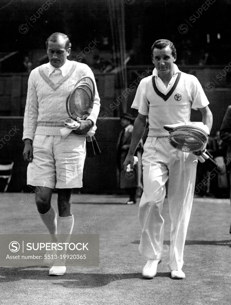 All-England Lawn Tennis Championships At WimbledonF.J. Perry (Great Britain) and R. Mensel (Czechoslovakia) walking on to the court for their match in the Men's Singles Championship. Perry won 0-6; 6-3; 5-7; 6-4; 6-2. January 01, 1934.