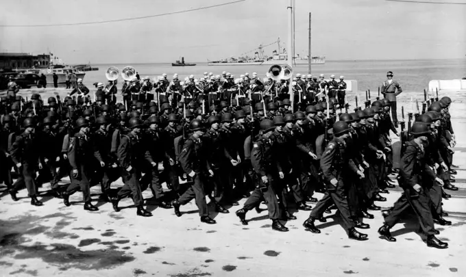 U.S. Troops Army Day Parade: United States troops are seen passing in review during the U.S. army day parade held at Trieste, April 6. April 29, 1948. (Photo by Associated Press Photo).