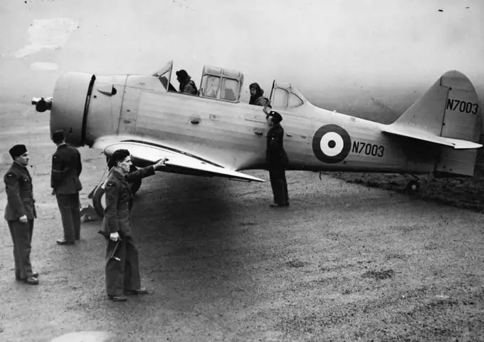 First U.S. Aircraft For British Pilots -- The first of the planes that have been ordered from America ***** now at Grantham *****. February 2, 1939. (Photo by Central Press Photos Ltd.).;First U.S. Aircraft For British Pilots -- The first of the planes that have been ordered from America ***** now at Grantham *****.