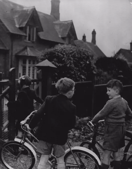 The children cycle through the Royal Forest to the gabled red brick building which stands close to Royal Lodge on the estate, and the Royal Park is their daily playground. February 10, 1955.