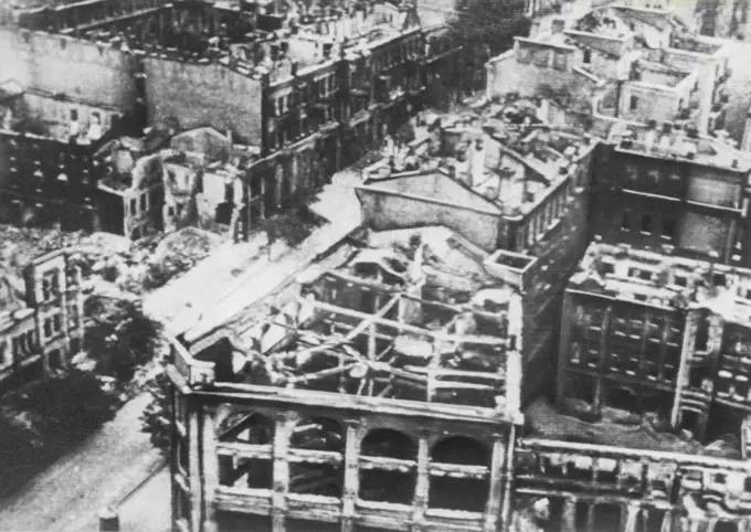 War's Ruin In Kiev -- An Airview of Ruined buildings in Kiev, According to Berlin Sources. German announced capture of Kiev, Russia's third largest City, Sept. 19. October 15, 1941. (Photo by AP Wirephoto). 
