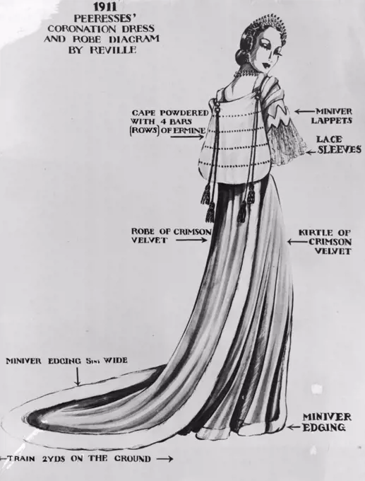 1911 Peeresses' Coronation Dress and Robe diagram by Reville. December 06, 1936. (Photo by The Associated Press of Great Britain Ltd.)