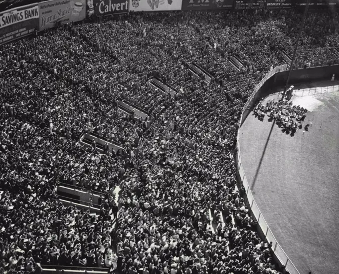 Early Birds - Here is a general view of the bleachers at Yankee Stadium -- Two-And-A-Half-Hours before game time -- with all available seats occupied. The fans await the opening game of the World Series between the New York Yankees and the Brooklyn Dodgers, September 30. September 30, 1947. (Photo by Associated Press Photo).