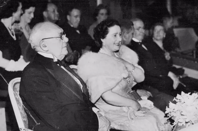 Queen Elizabeth and the Lord Mayor of London, Sir Charles Davis in the Royal Box at a Thanksgiving concert in aid of the Victoria League in the Royal Albert Hall recently. April 18, 1946. (Photo by Sport & General Press Agency Limited)