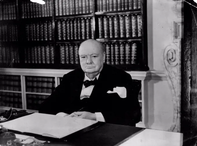 Sir Winston Churchill Celebrates 79th Birthday: A Specially posed portrait of Sir Winston Churchill the Prime Minister, tame in the Cabinet Room at No. 10 Downing St. Sim Winston Celebrates his 79th birthday on Monday 30th November.He will leave London for the Bermuda conference on Tuesday 1st December. November 27, 1953. (Photo by Sport & General Press Agency Ltd.).