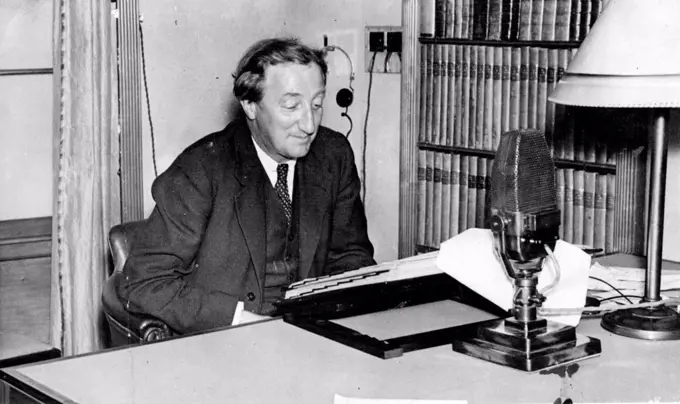A.P. Herbert Explains His Divorce Act.Mr. A.P. Herbert During his broadcasting this evening.Mr. A.P. Herbert this evening broadcasting ***** Regional programme, when he explained his ***** act to listeners.  October 18, 1937. (Photo by Keystone).