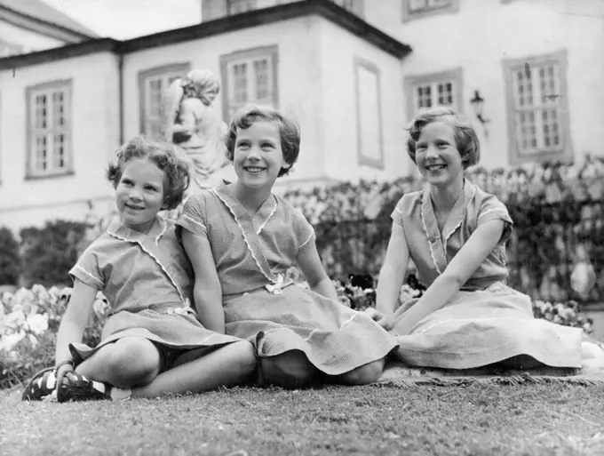 Princesses Margrethe, Benedikte and Anne-Marie, born April 16th, 1940, April 29th, 1944, and August 30th, 1946, daughters of king Frederik IX and Queen Ingrid of Denmark.Princess Margrethe with her sisters Benedikte and Anne-Marie. The Danes want her for their Queen. January 18, 1954. (Photo by Bernsen's International Press Service Ltd).
